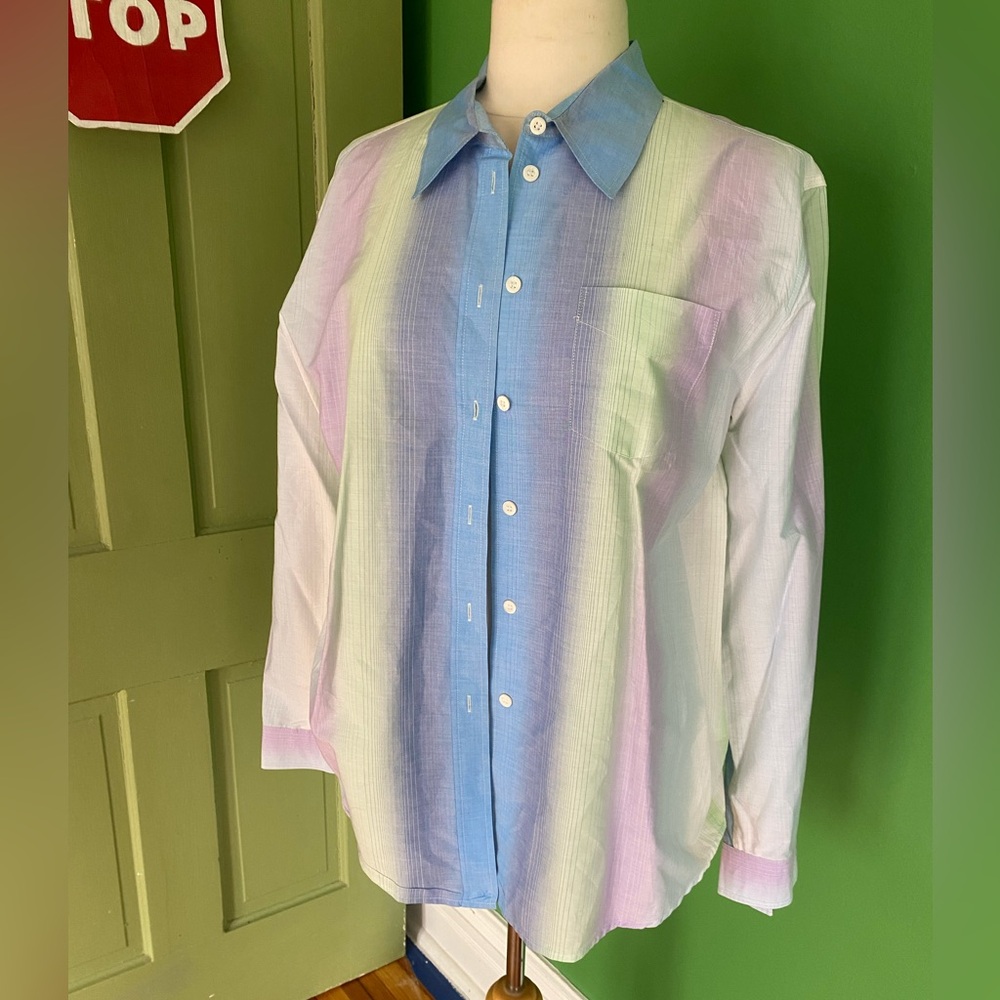 Escada Sport Pastel Ombre Button-Up cotton striped Shirt - Blue, Lavender & Mint